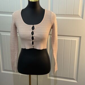 LA Hearts Pac Sun Pink Button Front‎ Pointelle Cardigan Cropped Women's Size S